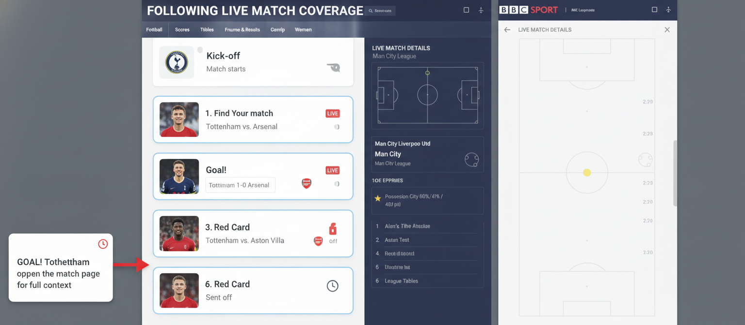 Live football match coverage in a stadium